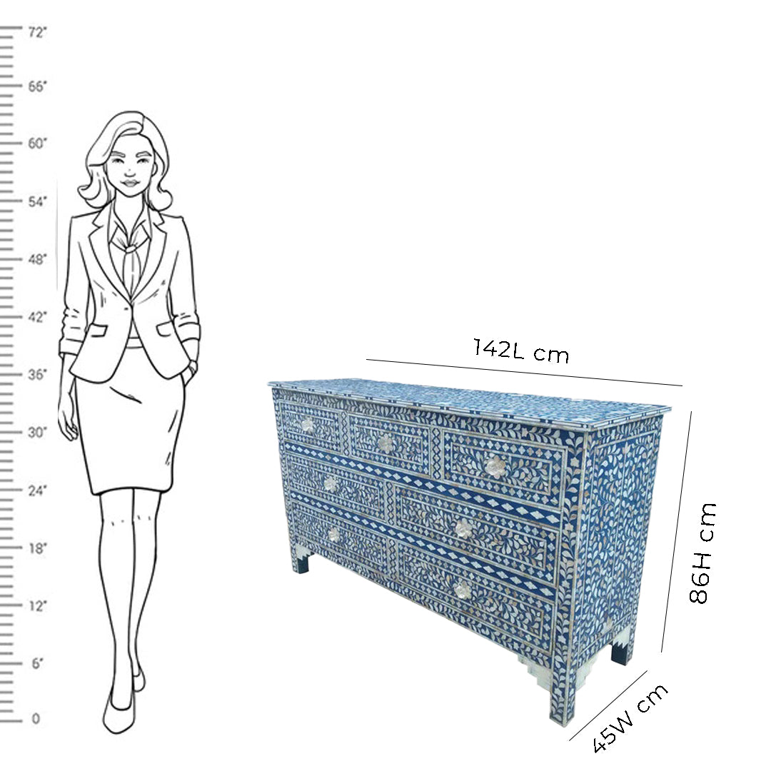 Handmade Customized Mother of Pearl Chest of 7 Drawer