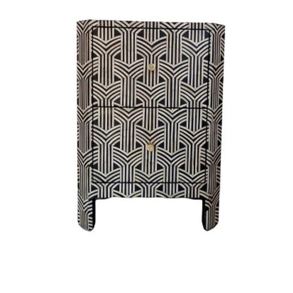 Handmade Customized Bone Inlay Geometric Pattern Bedside Table