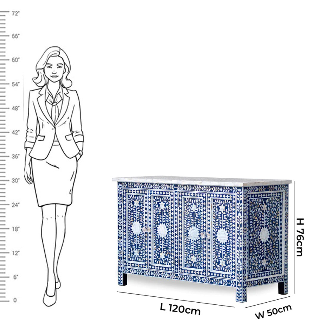 MOTHER OF PEARL CHEST OF DRAWER/ SIDEBOARD - FLORAL( Indigo)
