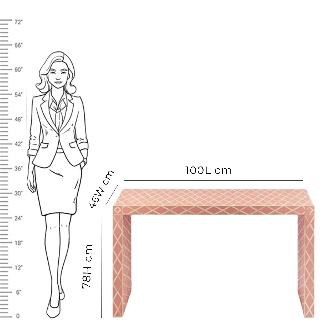 HANDMADE PINK BONE INLAY CONSOLE TABLE IN DIAMOND CUT DESIGN FOR BEAUTIFUL HOME AND OFFICE DECOR