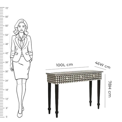 HANDMADE BLACK BONE INLAY CUBOID PATTERN CONSOLE TABLE