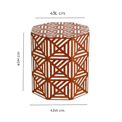 Handmade Customized Bone Inlay Geometric Pattern Hexagonal Stool