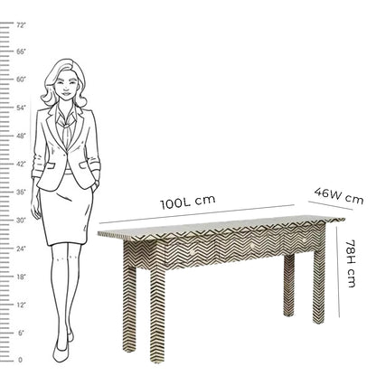 HANDMADE BONE INLAY CONSOLE TABLE BLACK CHEVRON PATTERN