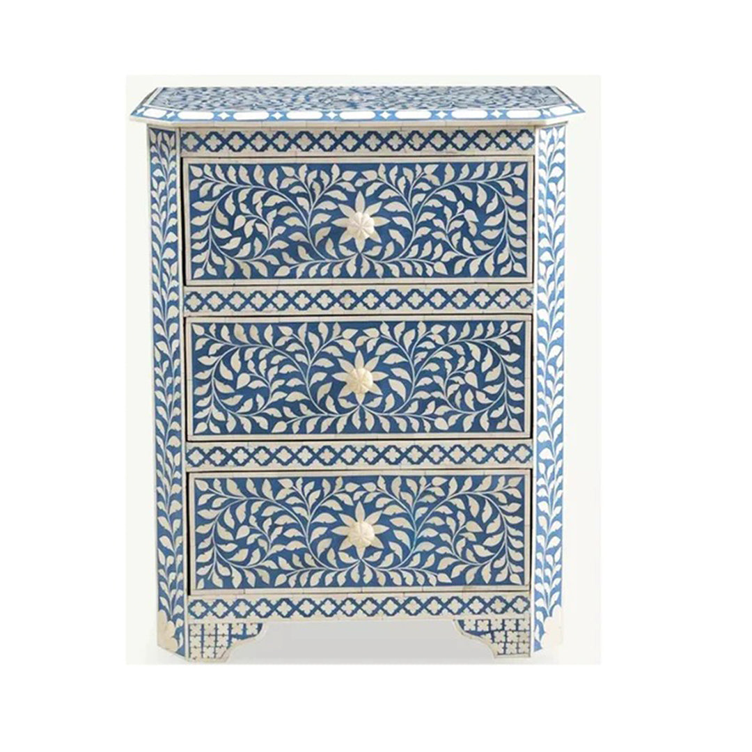 Handmade Customized Bone Inlay 3 Drawer Bedside Table