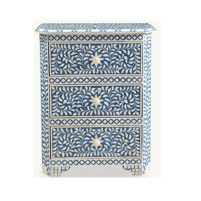 Handmade Customized Bone Inlay 3 Drawer Bedside Table