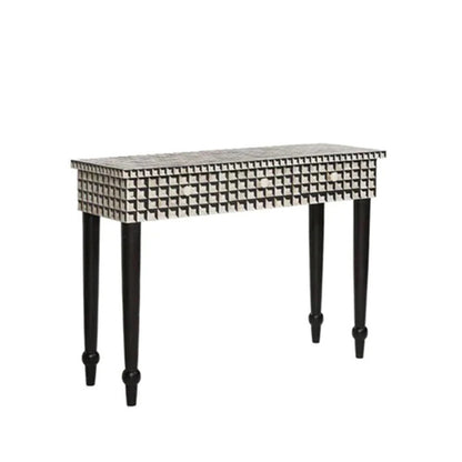 HANDMADE BLACK BONE INLAY CUBOID PATTERN CONSOLE TABLE
