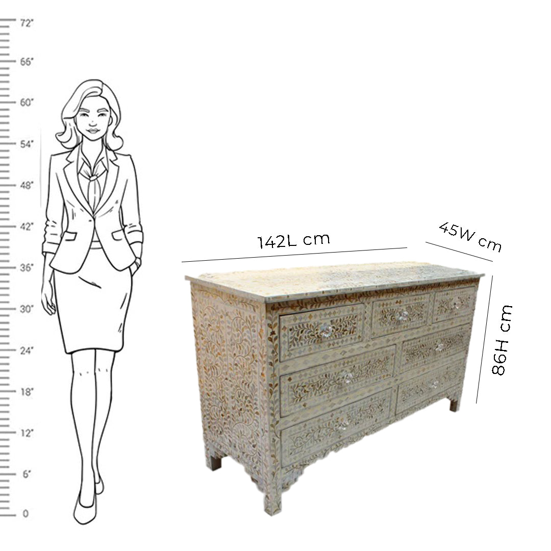 Handmade Customized Mother of Pearl Chest of 7 Drawer