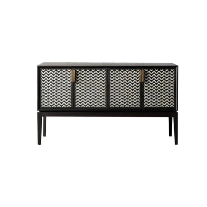 Handmade Black Geometric Fish Scale Pattern Bone Inlay Bar Cabinet