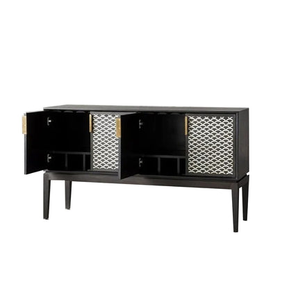 Handmade Black Geometric Fish Scale Pattern Bone Inlay Bar Cabinet
