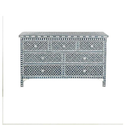 Bone Inlay Chest Of 7 Drawers, Eye Pattern In Black