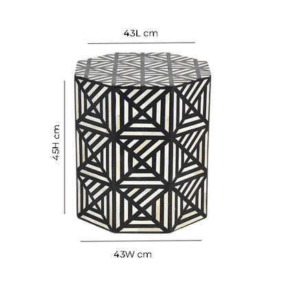 Handmade Customized Bone Inlay Geometric Pattern Hexagonal Stool
