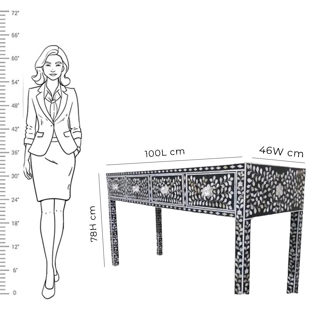 Customized Handmade Mother of Pearl 4 Drawer Console Table