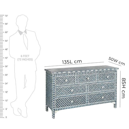 Bone Inlay Chest Of 7 Drawers, Eye Pattern In Black