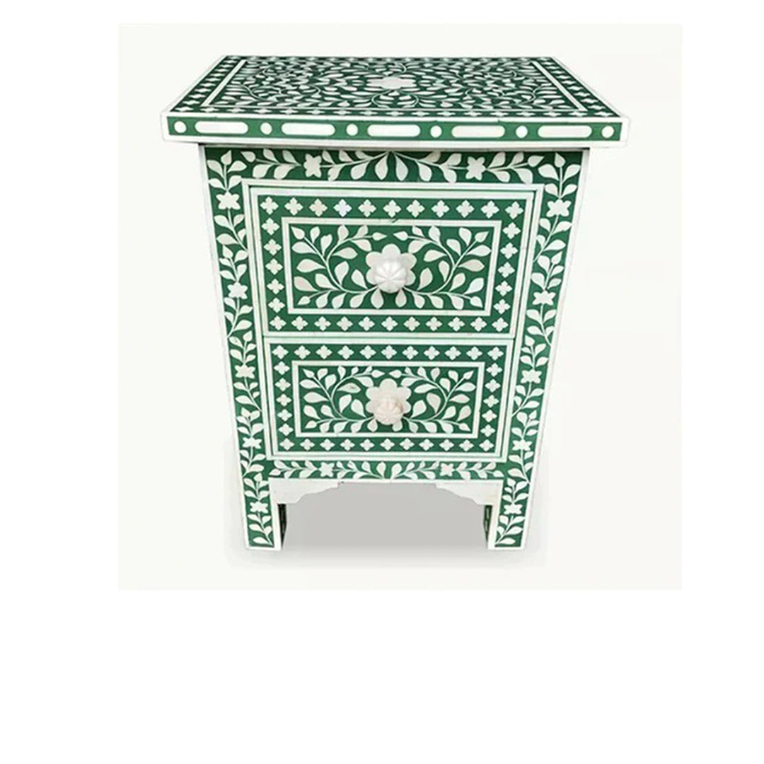 Handmade Customized Bone Inlay 2 Drawer Bedside Table