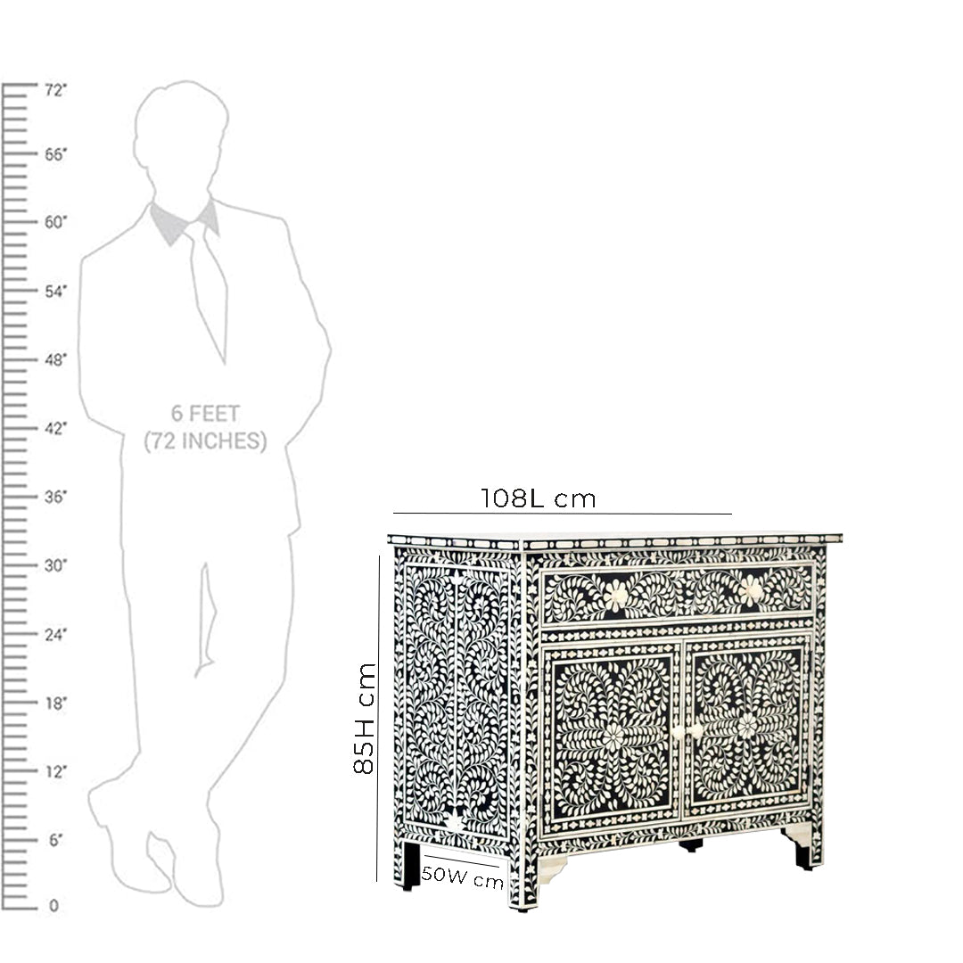 Bone Inlay Chest of Drawers/ Sideboard-Floral