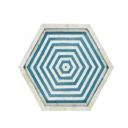 Decorative Bone Inlay Hexagon Coffee Table Tray for Modern Home Decor