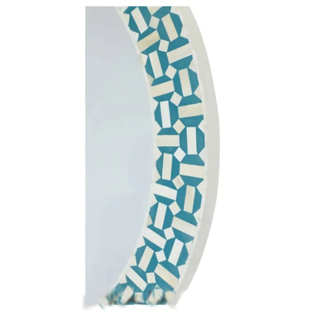 Bone Inlay Geometric Blue and White Round Mirror Frames with Complimentary Mirror