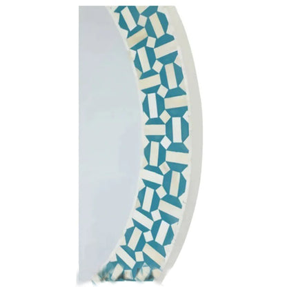 Bone Inlay Geometric Blue and White Round Mirror Frames with Complimentary Mirror