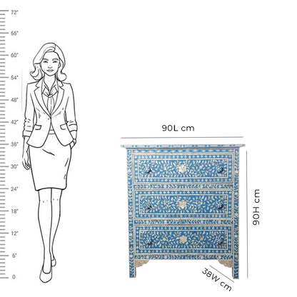 HANDMADE BLUE MOTHER OF PEARL CHEST OF 3 DRAWERS