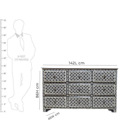 Bone Inlay Chest Of 9 Drawers Eye Pattern In Black