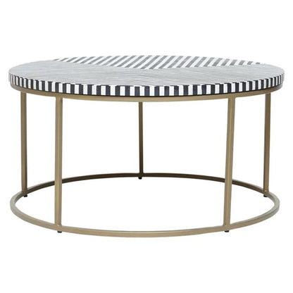 Geometric Black and White Striped Round Bone Inlay Coffee Table