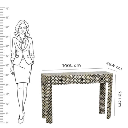 HANDMADE BLACK BONE INLAY CONSOLE TABLE IN GEOMETRICAL MESH DESIGN