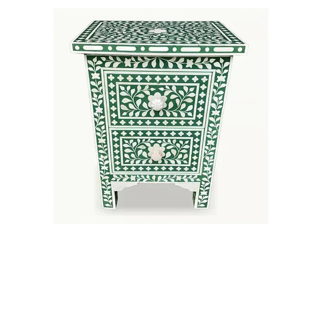 Handmade Customized Bone Inlay 2 Drawer Bedside Table