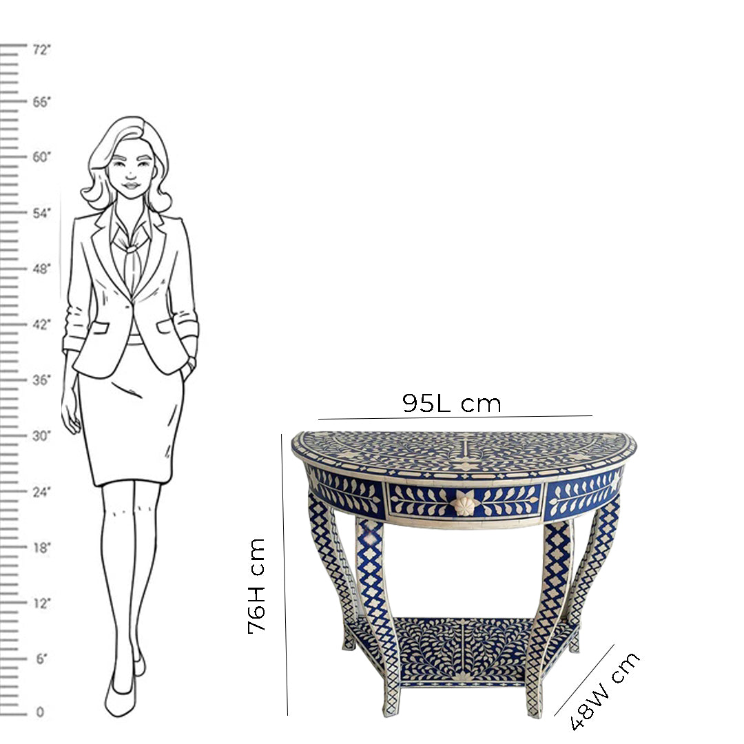 Handmade Customized Bone Inlay 1 Drawer Semi Circle  Console Table