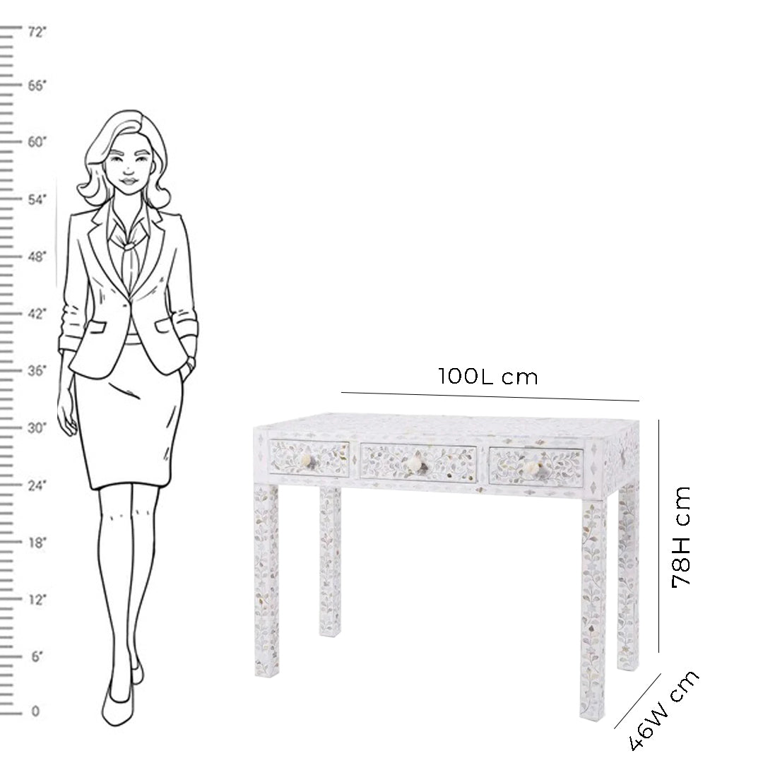 Handmade White mother of pearl vintage antique console table chest of drawer for home office