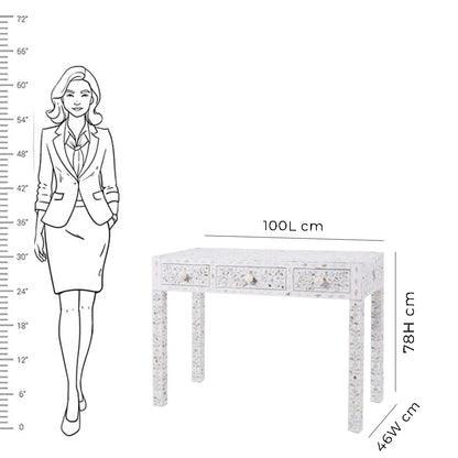 Handmade White mother of pearl vintage antique console table chest of drawer for home office