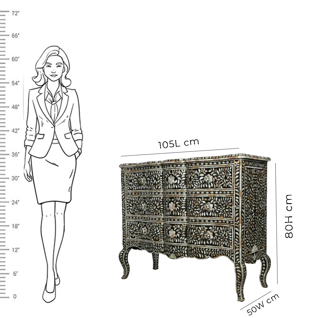 Handmade Black mother of pearl vintage antique Chest of 3 drawers for living home