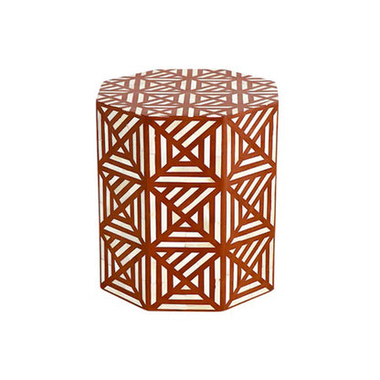Handmade Customized Bone Inlay Geometric Pattern Hexagonal Stool