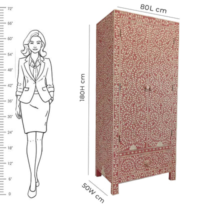 Handmade Floral Bone Inlay Two Door And One Drawer Almirah / Wardrobe /Armories Best For Home Decor