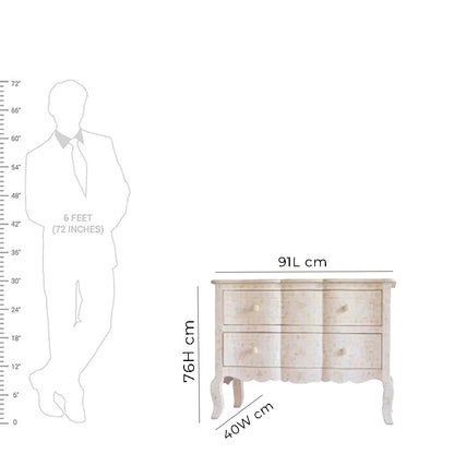 Bone Inlay Chest Of 2 Drawers, Floral Vintage Pattern In White