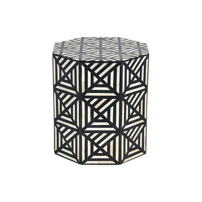Handmade Customized Bone Inlay Geometric Pattern Hexagonal Stool