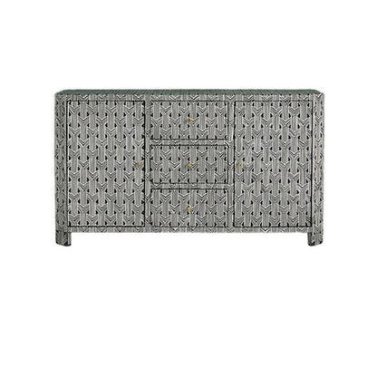 Bone Inlay Chest Of 2 Doors And 3 Drawers, Geometric Pattern In Black