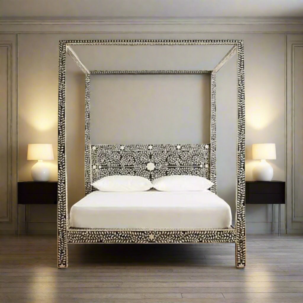 Bone Inlay Four Poster Bed head