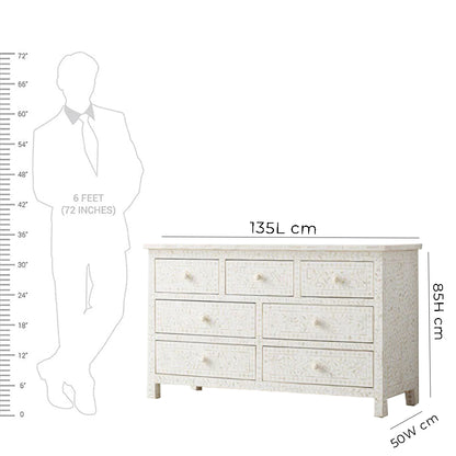Handcrafted Bone Inlay 7-Drawer Chest – Floral Design in White