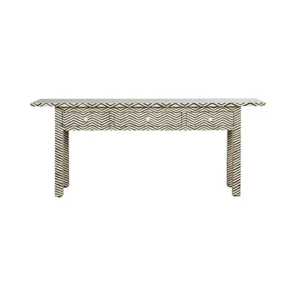 HANDMADE BONE INLAY CONSOLE TABLE BLACK CHEVRON PATTERN