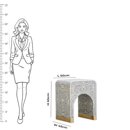 Bone Inlay Curved Bedside Table -  Floral