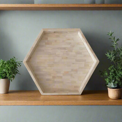 Decorative Bone Inlay Hexagon Serving Tray with Modern Style.
