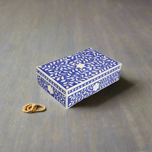 Bone inlay vintage personalized box for women - Indigo