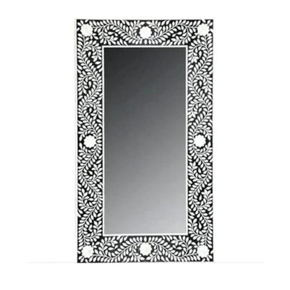 Handmade Bone Inlay Rectangular Mirror Frame Floral Pettren Black color with Complimentary Mirror