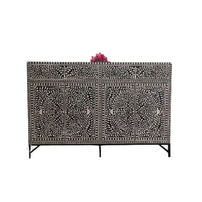 Beautiful Bone Inlay Buffet – 2 Drawers & 4 Doors in Black Floral Pattern