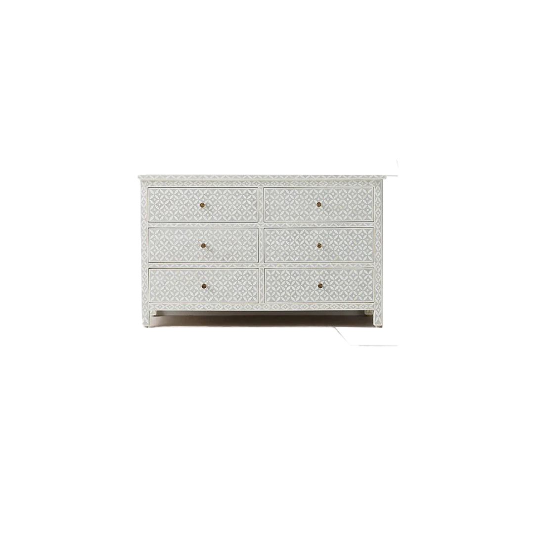 Bone Inlay Chest Of 6 Drawers, Eye Pattern In White