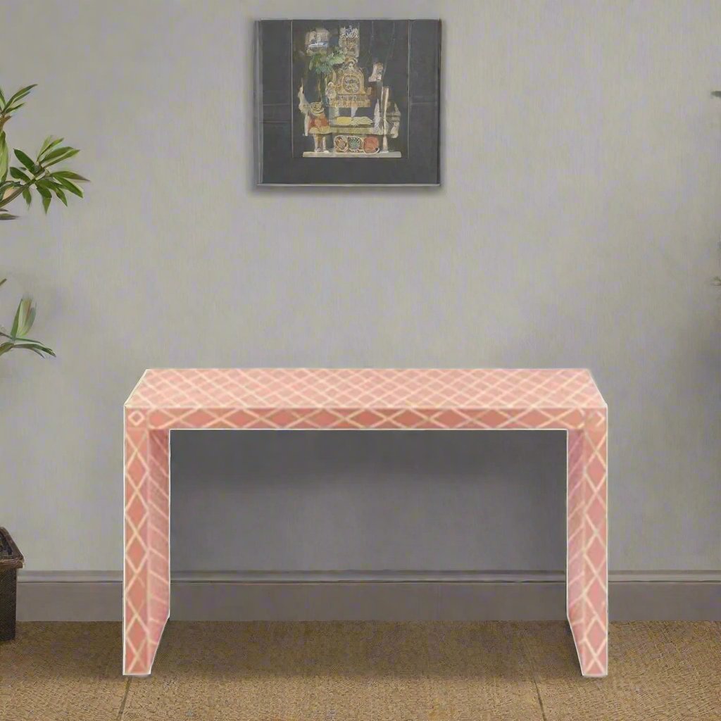 HANDMADE PINK BONE INLAY CONSOLE TABLE IN DIAMOND CUT DESIGN FOR BEAUT ...