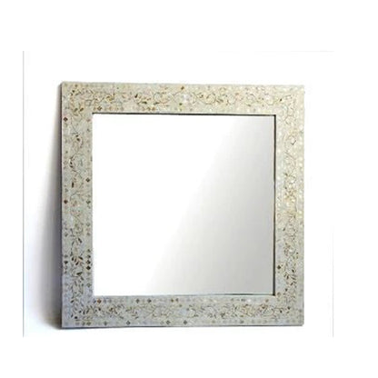 WHITE MOTHER OF PEARL INLAY SQUARE MIRROR FRAME