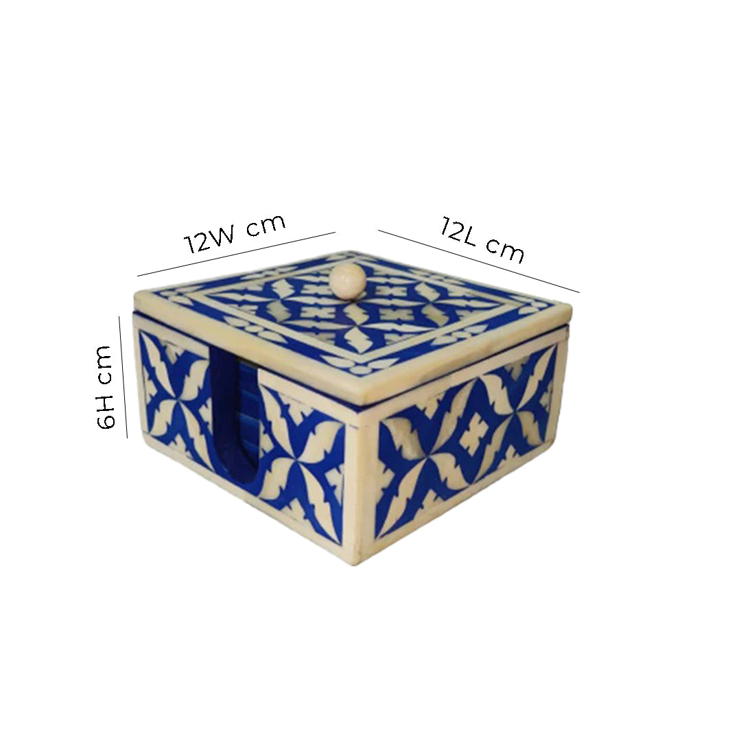 Handmade Customized Bone Inlay Geometric Pattern Set of 4 Tea Coaster