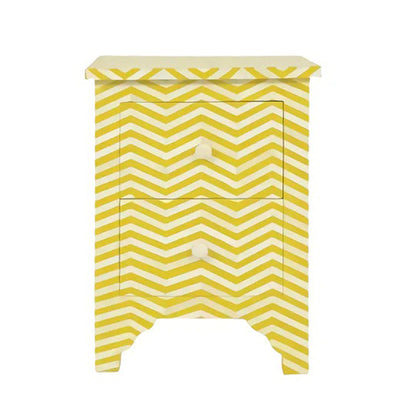 Bone Inlay Chevron Pattern Bedside Table - Yellow