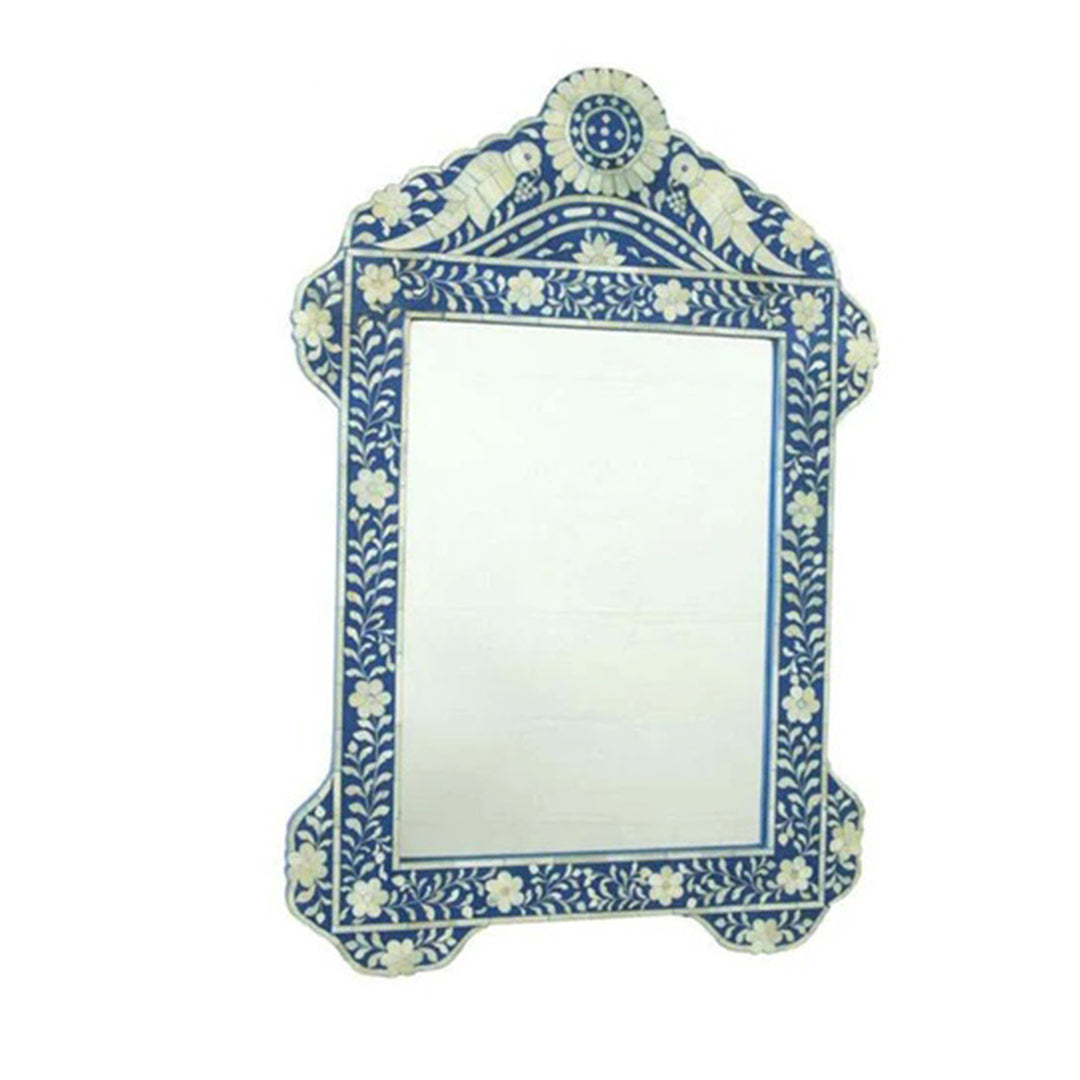 Indian Inlay Blue Handmade Blue Bird Bone Inlay Mirror | Luxury Wall Mirror – Bone Inlay Arts